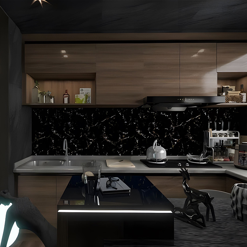 Filem Pemindahan PET Hiasan Kabinet Dapur Kristal Hitam Berlapis Emas